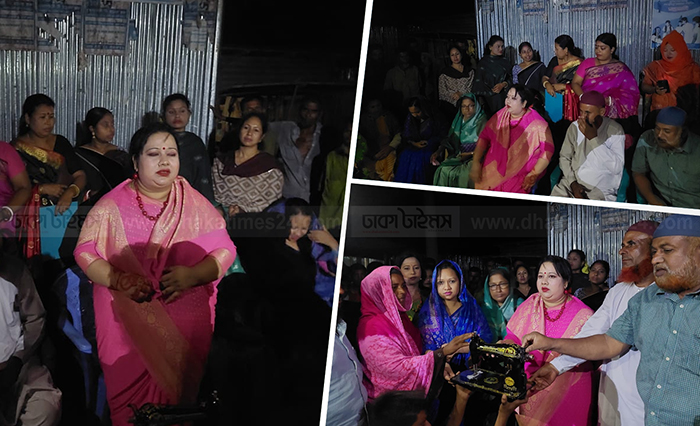 শেরপুর সদর উপজেলায় সাবেক এমপি শ্যামলীর গণসংযোগ ও সেলাই মেশিন বিতরণ