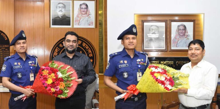 শেরপুরের জেলা-দায়রা জজ ও জেলা প্রশাসকের সাথে সৌজন্য সাক্ষাৎ করলেন নবাগত পুলিশ সুপার