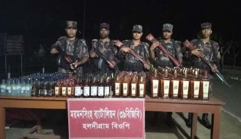 ঝিনাইগাতীতে বিজিবির অভিযানে ৩৪৮ বোতল ভারতীয় মদ জব্দ