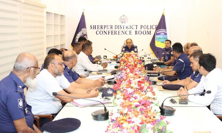 শেরপুরে জেলা পুলিশের মাসিক অপরাধ পর্যালোচনা সভা অনুষ্ঠিত