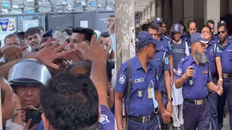 নারায়ণগঞ্জে আদালত চত্বরে সাবেক আইনমন্ত্রীকে কিল-ঘুষি