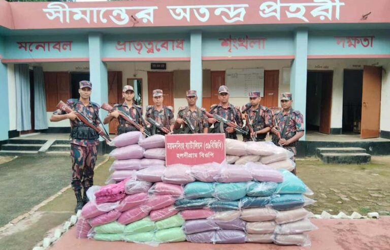 নালিতাবাড়ী সীমান্তে প্রায় ৩৩ লাখ টাকার ভারতীয় গজ কাপড় জব্দ