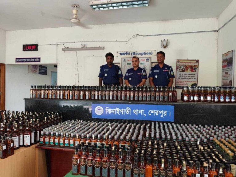 ঝিনাইগাতীতে ১৩৮৬ বোতল ভারতীয় মদ উদ্ধার