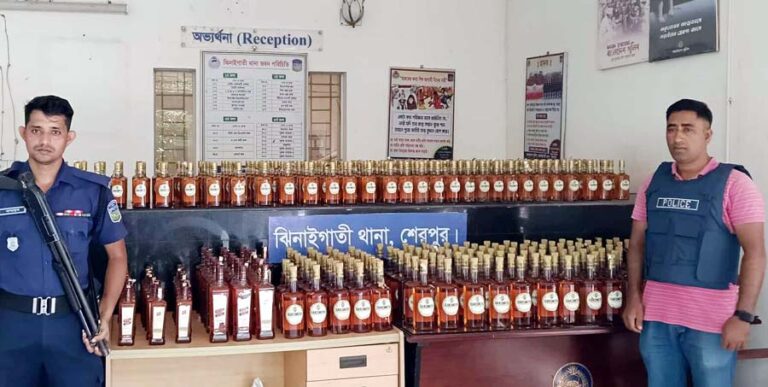 ঝিনাইগাতী সীমান্তে বিপুল পরিমাণে বিদেশী মদ জব্দ