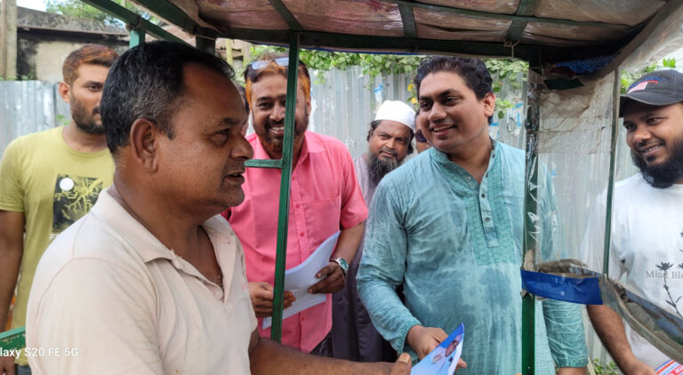 শেরপুর-১ আসনে জামায়াত নেতা কামরুজ্জামানের ছেলে ওয়াফি’র গণসংযোগ
