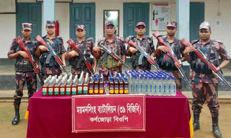 শ্রীবরদীতে বিজিবির অভিযানে ২২১ বোতল বিদেশী মদ উদ্ধার